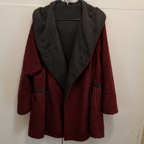Free people swing coat in wine/berry - Picture 3 of 4